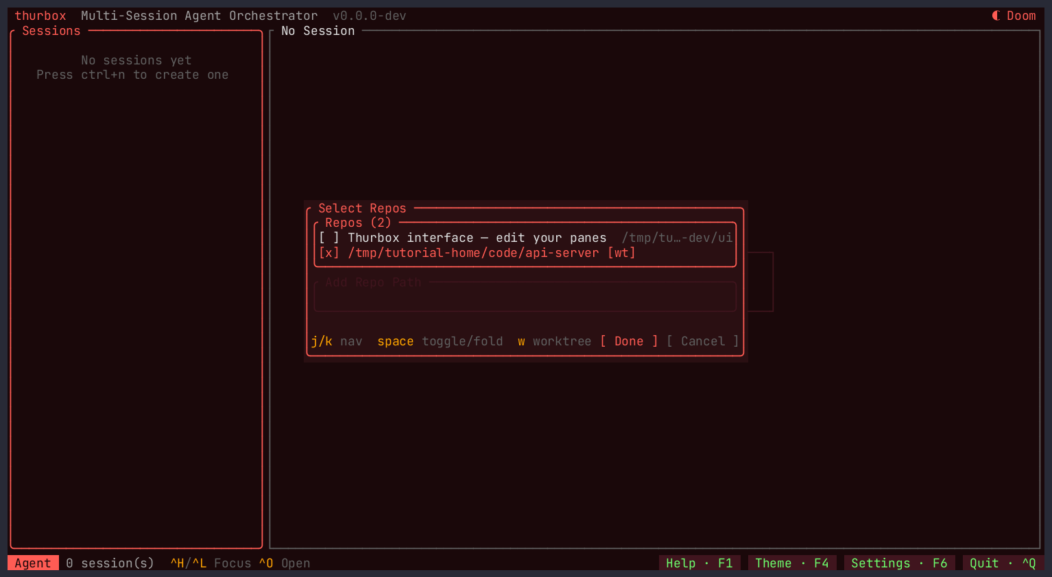 The selected repository marked wt for worktree mode
