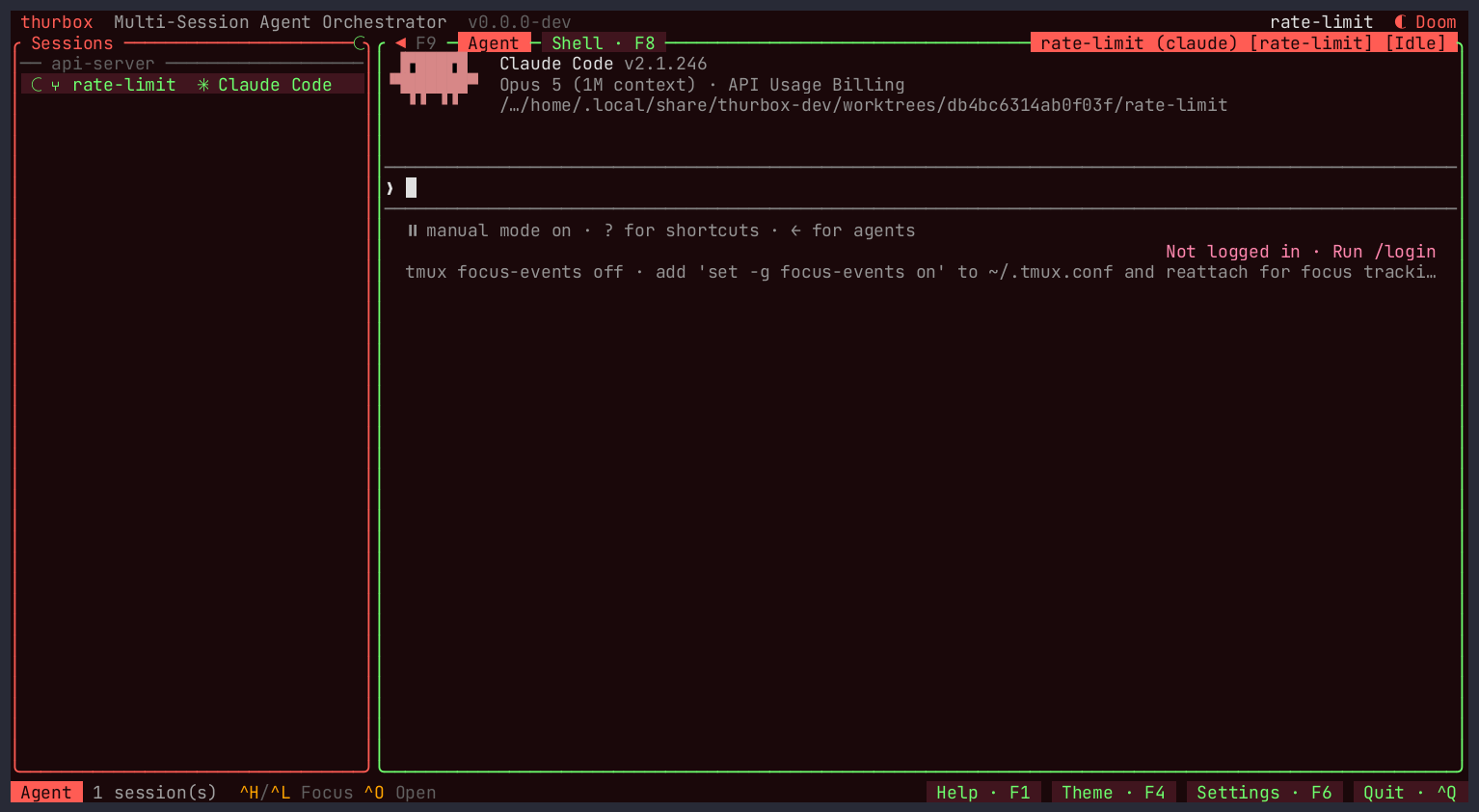 The session list with one session, beside a live agent terminal