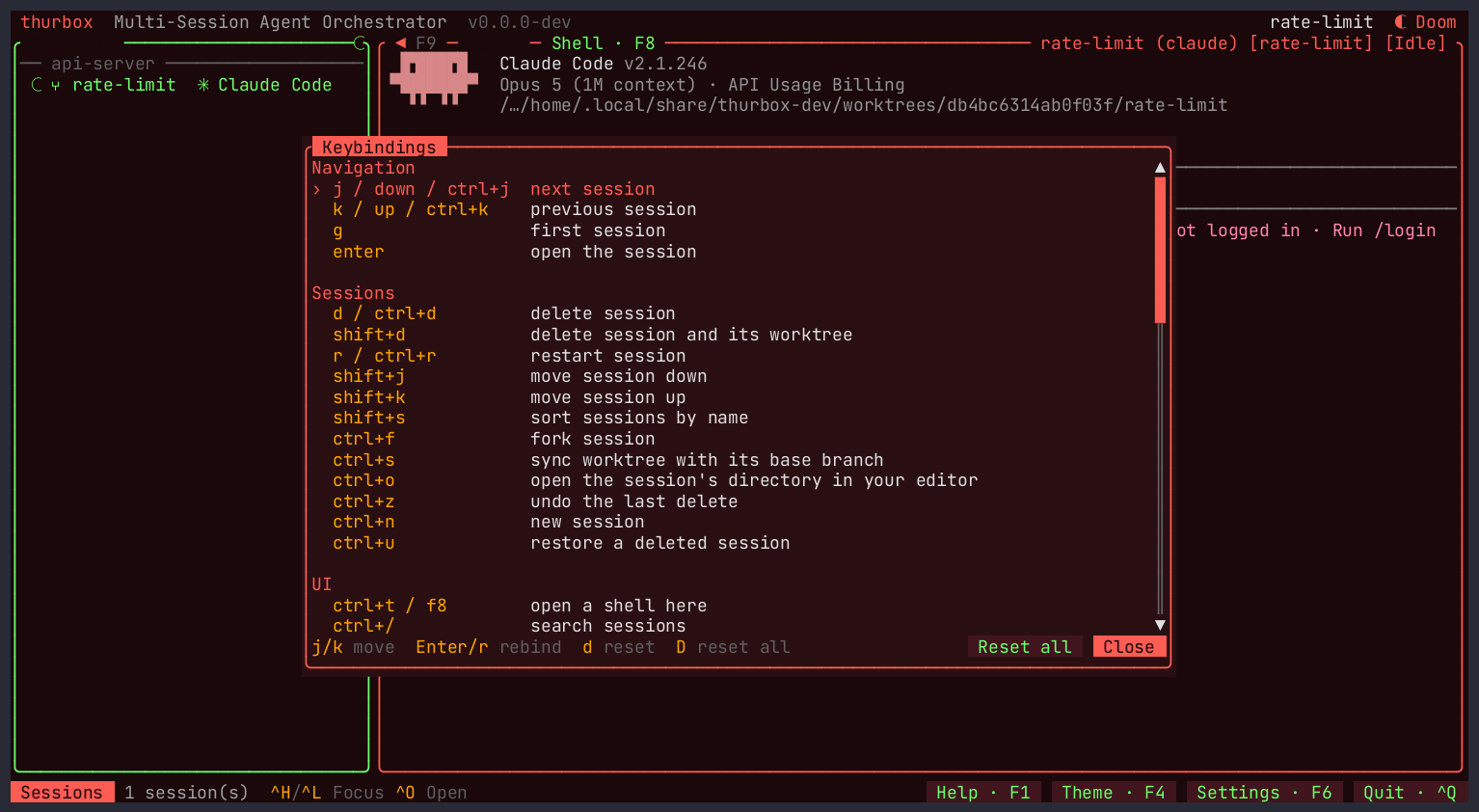 The keybindings help, rendered from the live registry