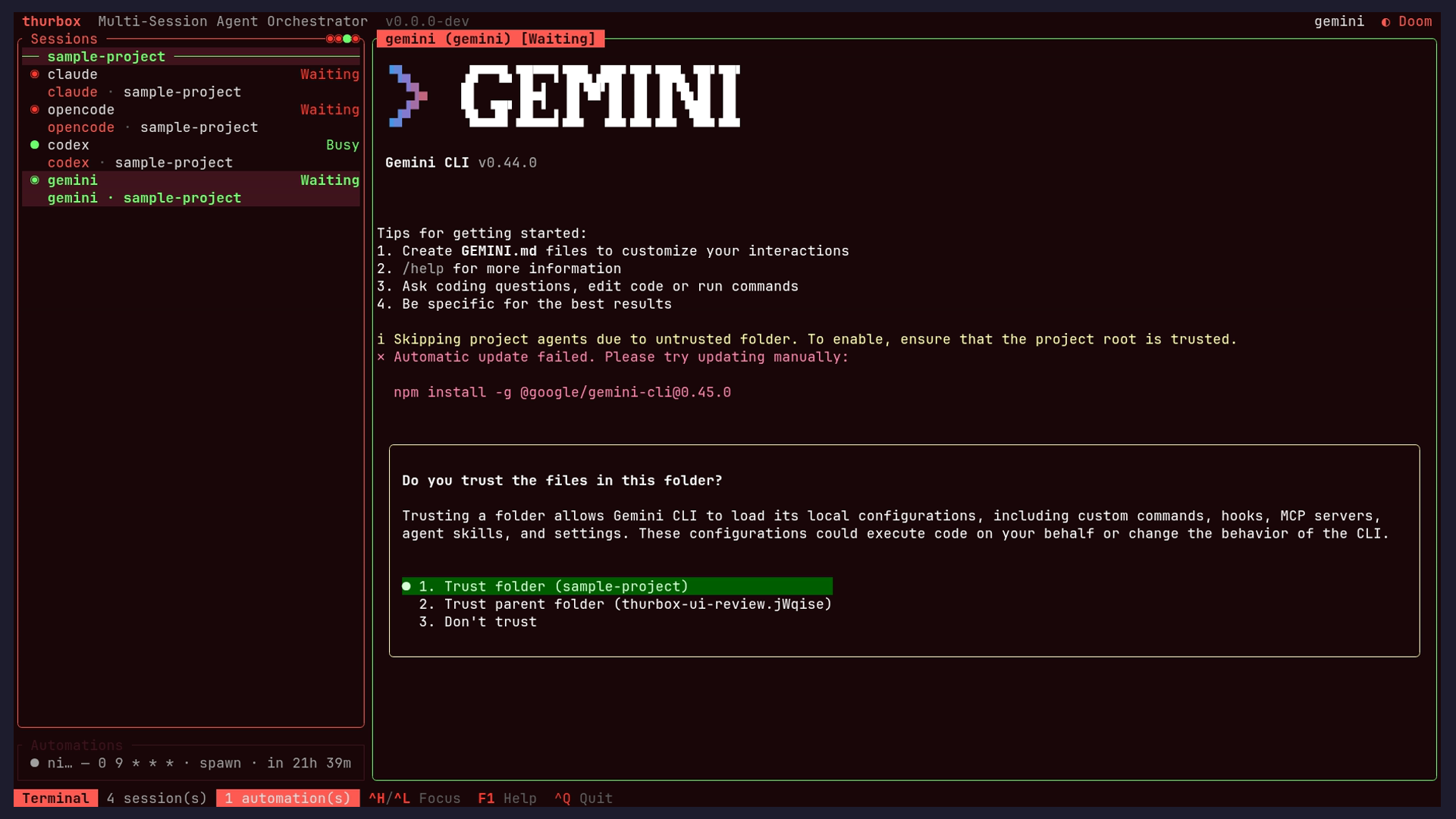 Session list + terminal (launch)