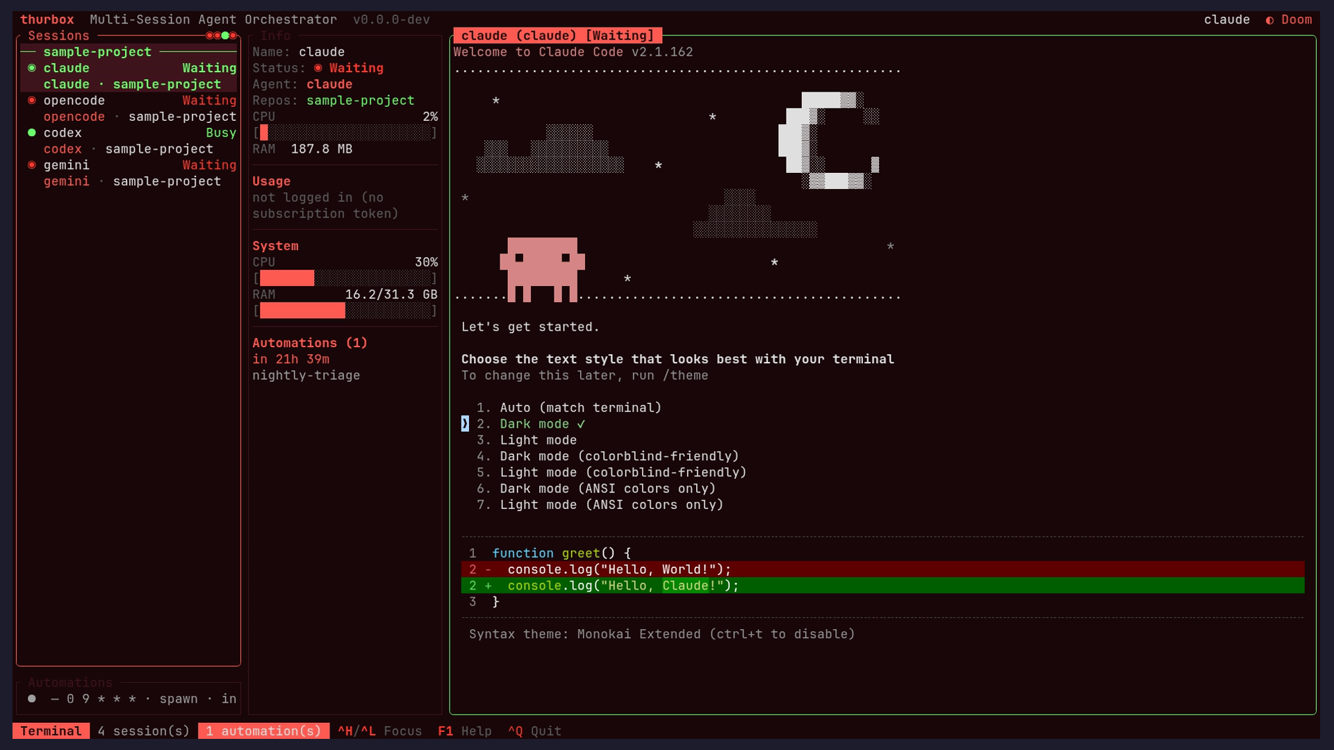Session info panel (Ctrl+B)