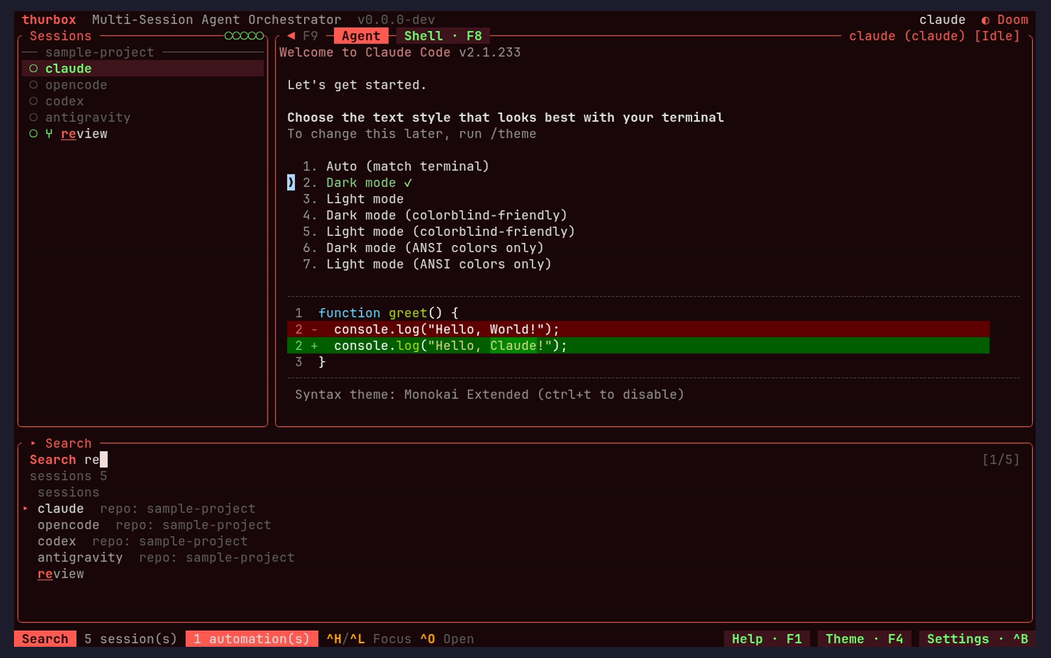 Search strip, matches highlighted in the pane
