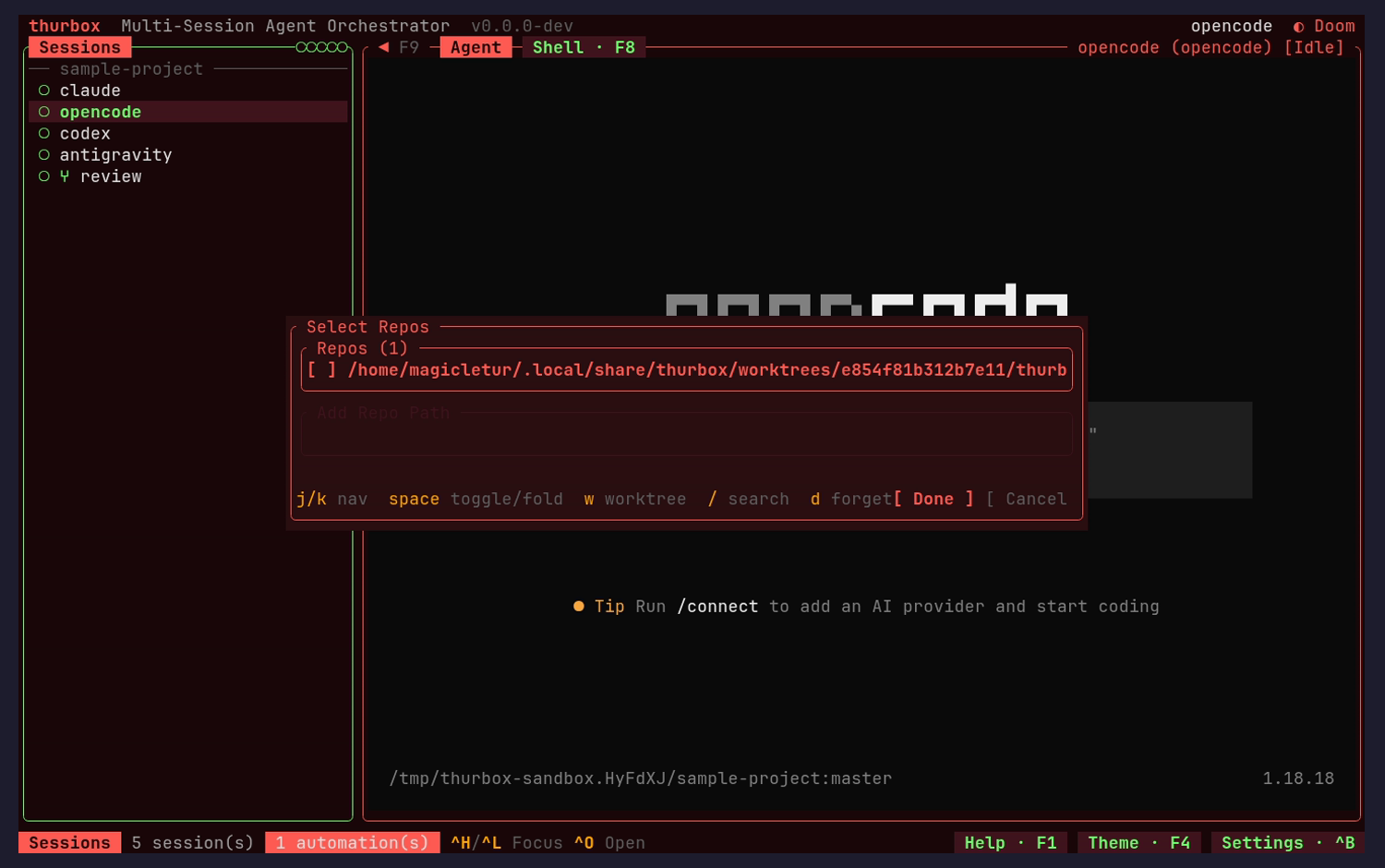 New session: repo picker