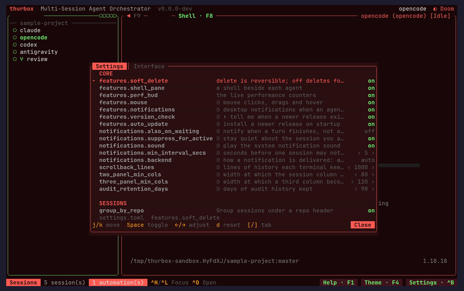 Settings: core + plugin settings