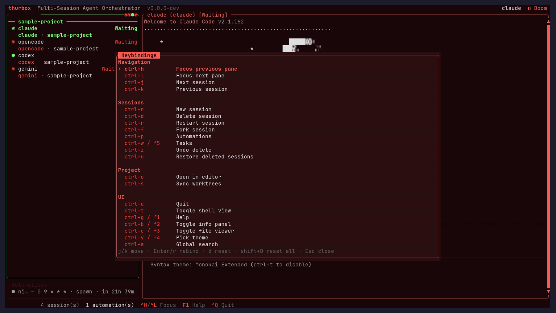 Keybindings help + editor (F1 / Ctrl+G)