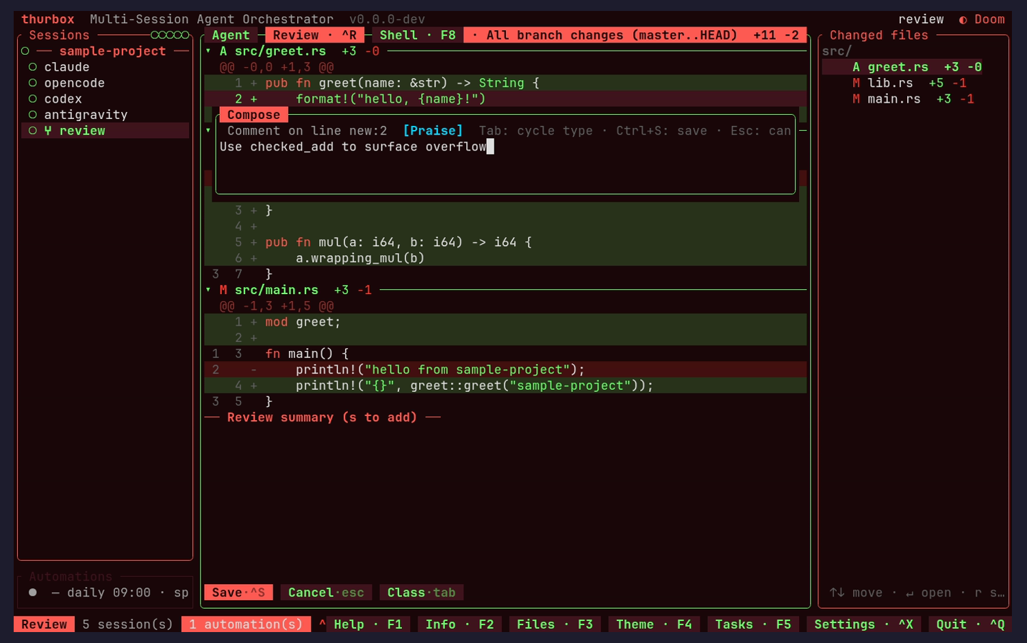 Code review: inline comment compose + classification