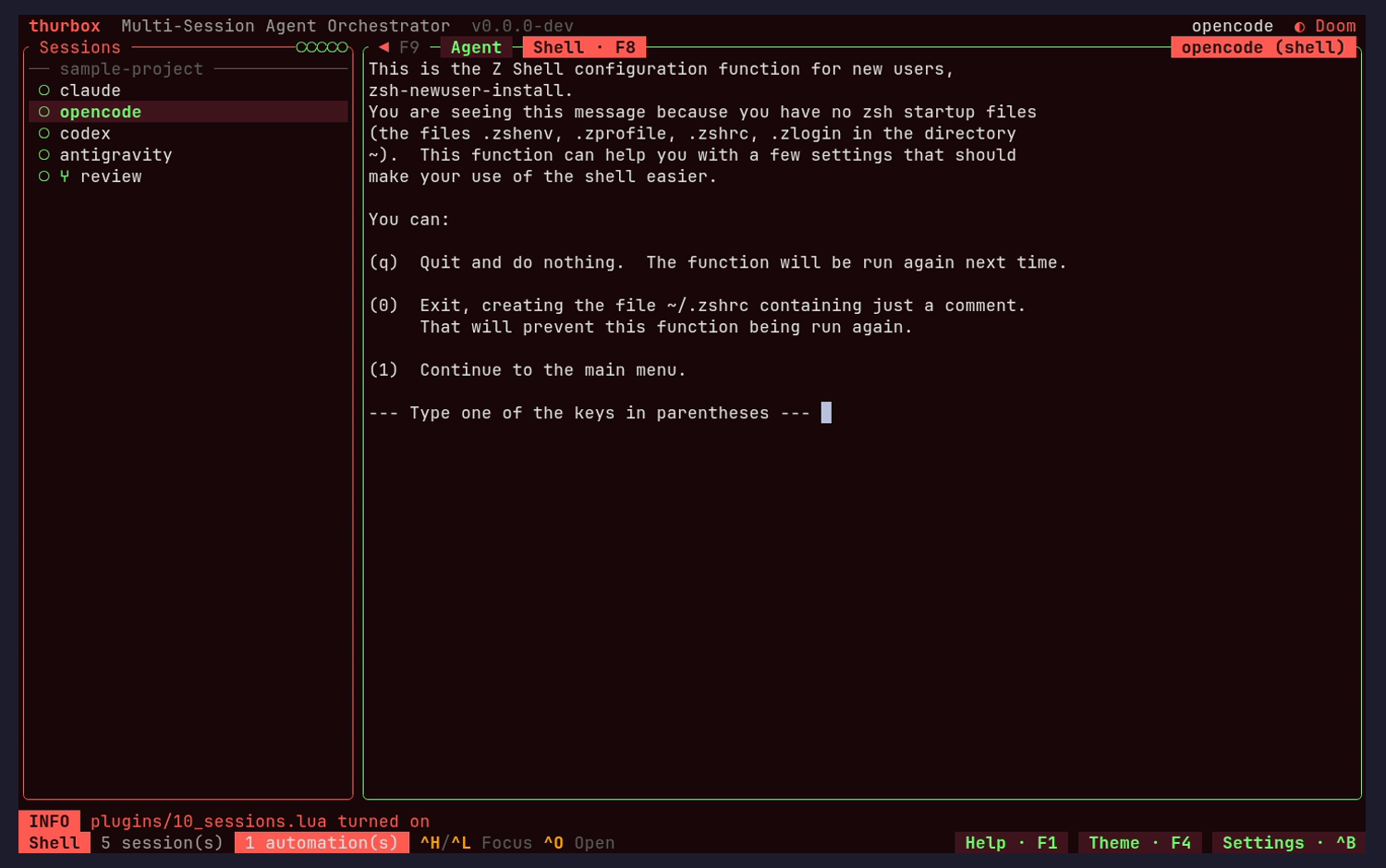Per-session shell pane